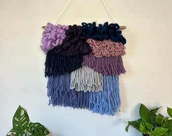 Blau und Lila Wandbehang - Weben - Fiber Art