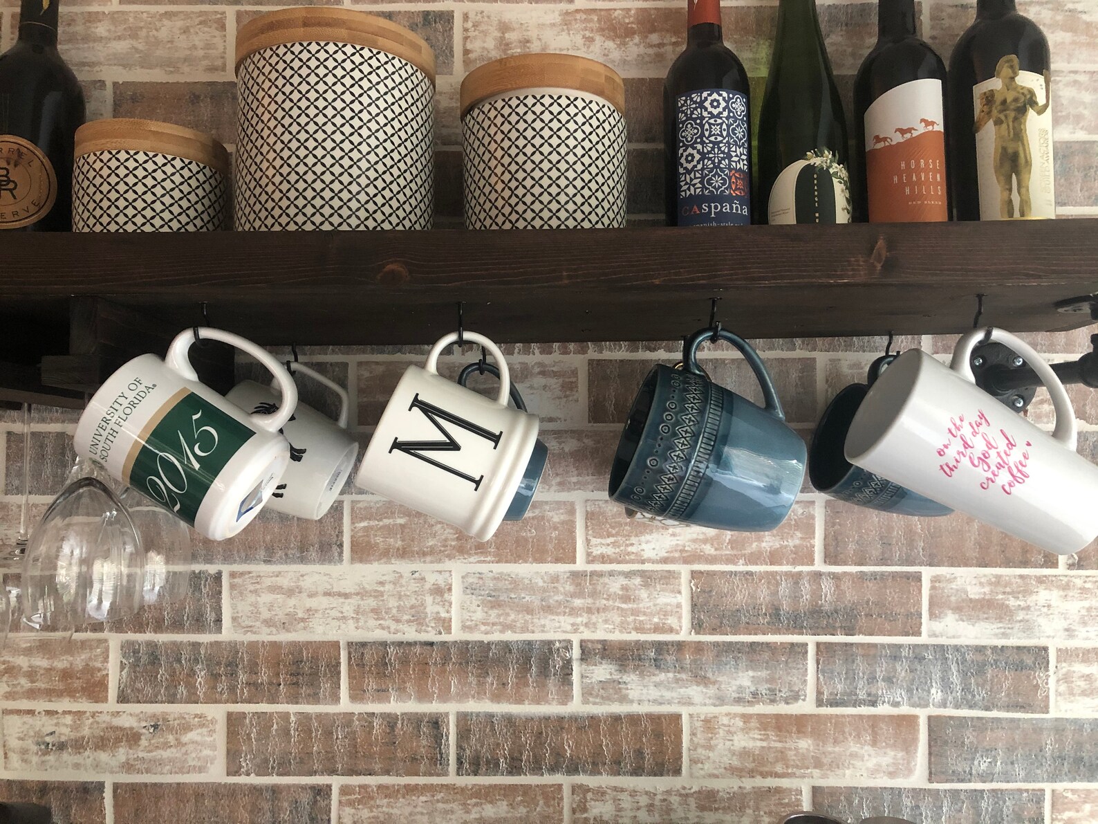 Wood Wall Mounted Shelf Hanging Coffee Mug & Stemware Glass Etsy