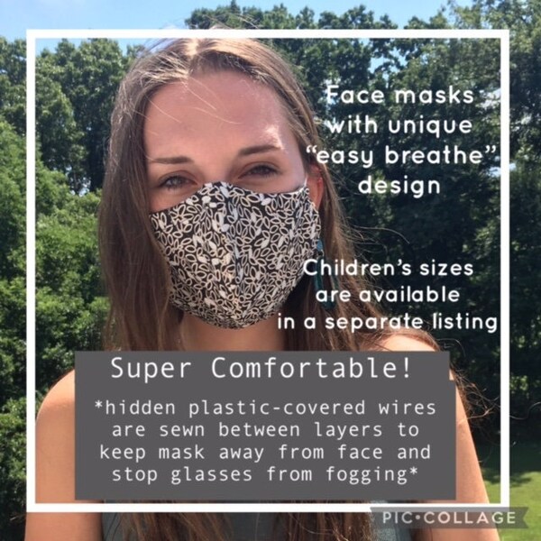 4-layer face mask; 2 layer chiffon filter; soft lining; 2 flexible wires provide 3-D comfort fit away from face and anti-fog fit around nose