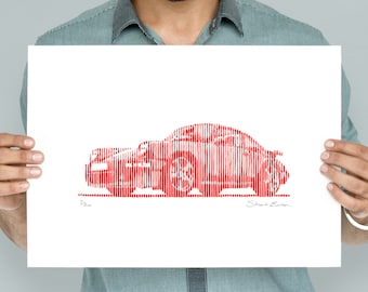 Porsche 911 Hand Carved Linocut Print A3