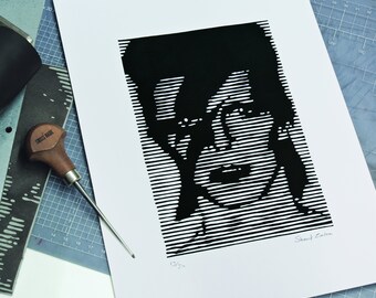 David Bowie as Ziggy Stardust Linocut print, A4