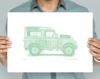 Land Rover Series 11 Hand Carved Linocut Print A3