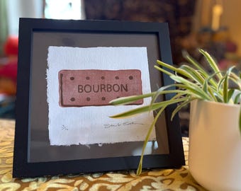Bourbon Biscuit - linocut print on handmade paper, 150mm x 150mm