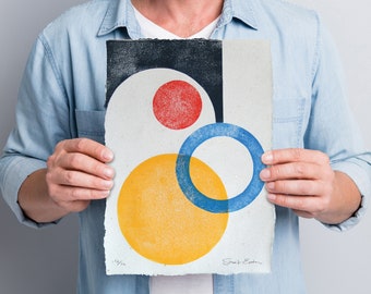 Abstract Circles 1 on handmade paper, 210mm x 297mm
