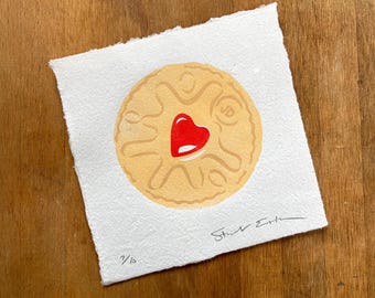 Jammy Dodger - linocut print on handmade paper, 150mm x 150mm