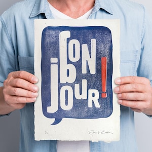 Testo di Bonjour su carta fatta a mano, 210 mm x 297 mm