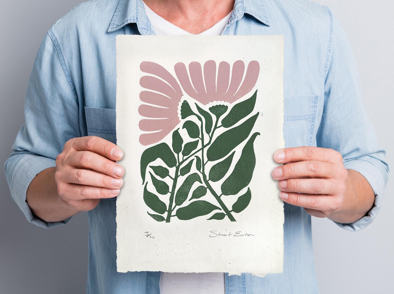 Pink Floral Linocut on Handmade Paper, 210mm X 297mm - Etsy