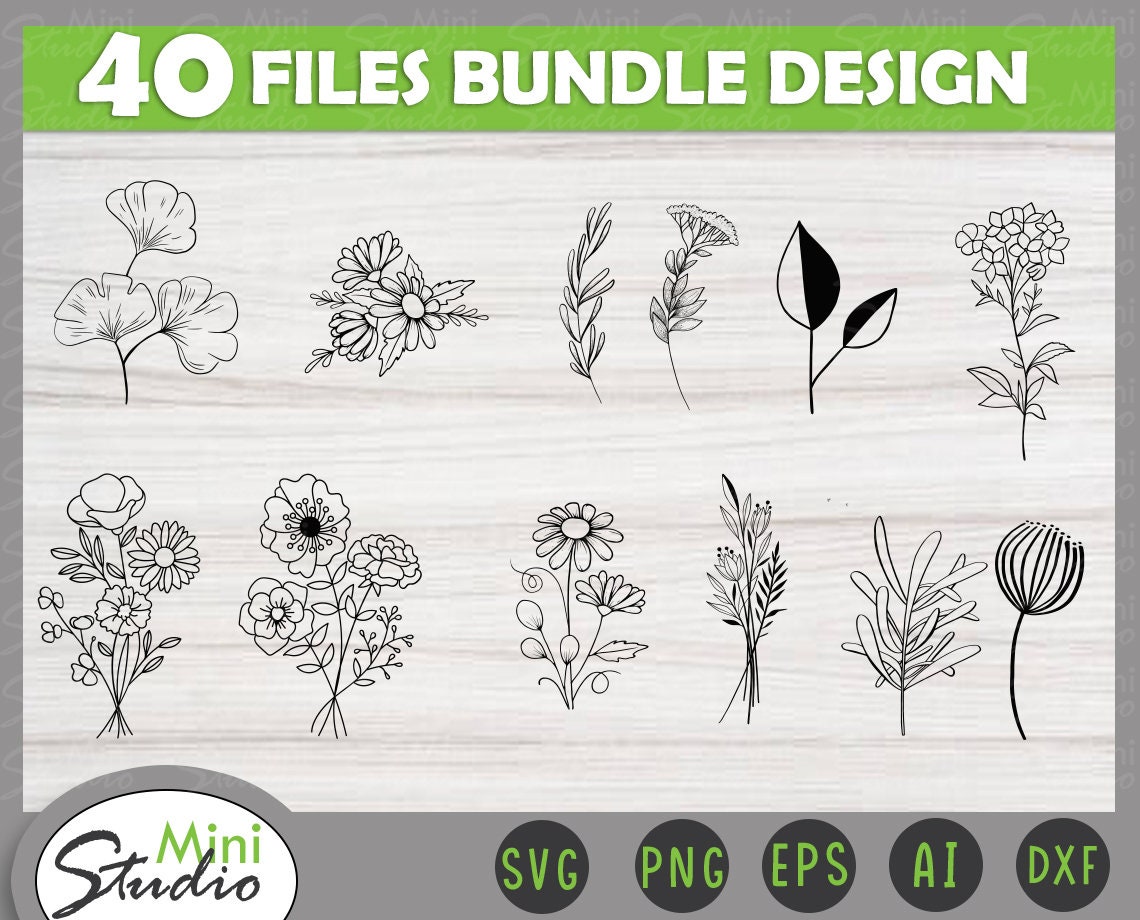 Download Wildflowers SVG Bundle Hand Drawn Wild Flower Clipart | Etsy