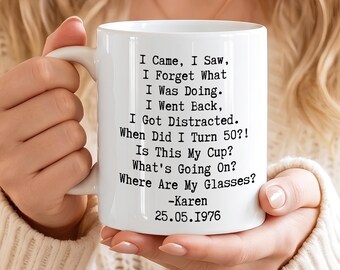 50th Birthday Mug, Custom Birthday Gifts, 50th Gift for Her, Funny 1974 Bday Gift Idea for Mom Turning 50 Year Old, Grandmother Gag