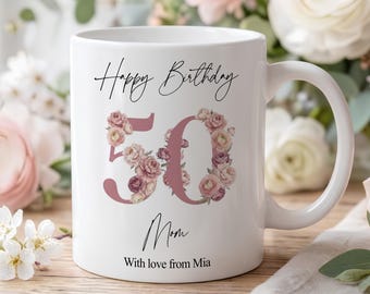 Personalized 50th Birthday Mug, 50th, 50th Birthday Mug, Custom 50th Birthday Coffee Mug, 50th Milestone, 50th Gift for Her, Gift for Mom