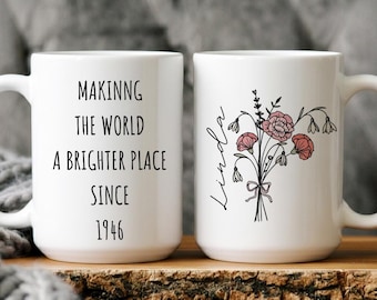Personalized 80th Birthday Mug, Floral Chapter Eighty Design, Custom 80th Birthday Coffee Mug, Gift For 80th Birthday, Born in 1946 Gift