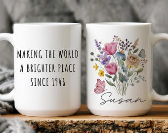Personalized Floral 80th Birthday Mug, Grandma Gift, Custom 80th Birthday Coffee Mug, 80th Milestone, Chapter 80, Born in 1946 Gift
