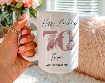 Taza personalizada para el 70 cumpleaños, regalo de 70 cumpleaños, feliz 70 cumpleaños, taza de 70 cumpleaños, regalos de cumpleaños de 70 años, regalo para mujeres de 70 años.