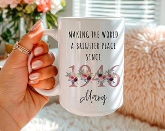 Personalized 80th Birthday Mug, Floral Chapter Eighty Design, Custom 80th Birthday, 1946, 80th Birthday Mug, Born in 1946 Gift