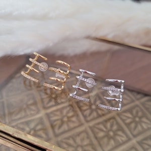 Multi mini hoop / hoop earrings in stainless steel and rhinestones. image 6