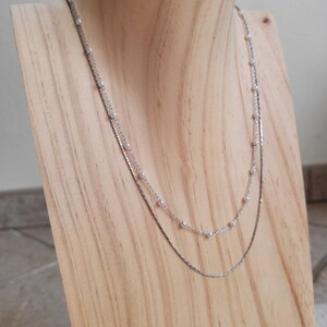 Collier fin double rang et perles en acier inoxydable réglable. image 2