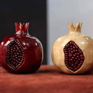 Set of 2 Handcrafted Armenian wooden pomegranates Beautiful home decor image 1