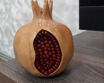 Handcrafted Armenian wooden pomegranate  souvenir Extraordinary colour Beautiful home decor