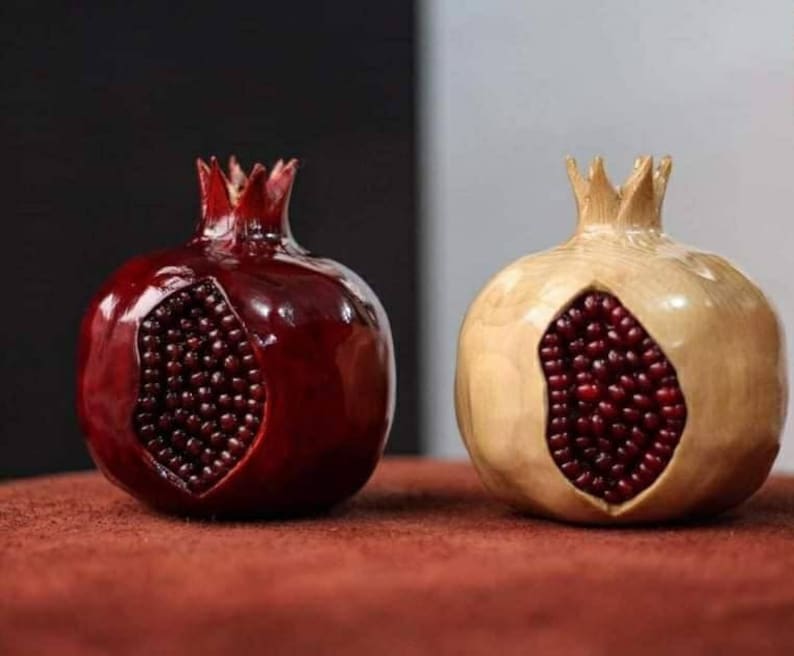 Set of 2 Handcrafted Armenian wooden pomegranates Beautiful home decor image 1