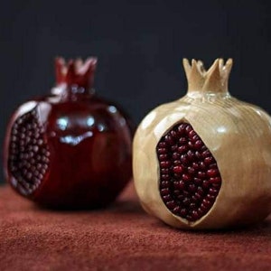 Set of 2 Handcrafted Armenian wooden pomegranates Beautiful home decor image 2