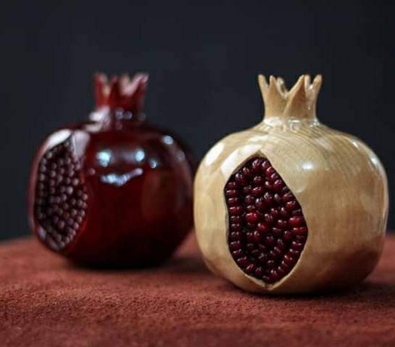 Set of 2 Handcrafted Armenian wooden pomegranates Beautiful home decor image 2