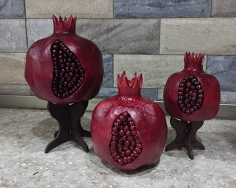 Christmas Gift Set of 3 Handcrafted Armenian wooden pomegranates souvenir Special gift Beautiful home decor