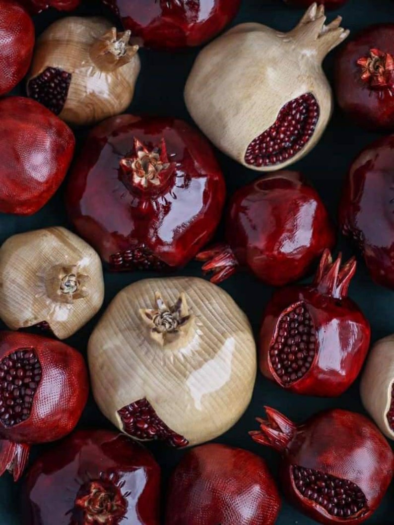Set of 2 Handcrafted Armenian wooden pomegranates Beautiful home decor image 4
