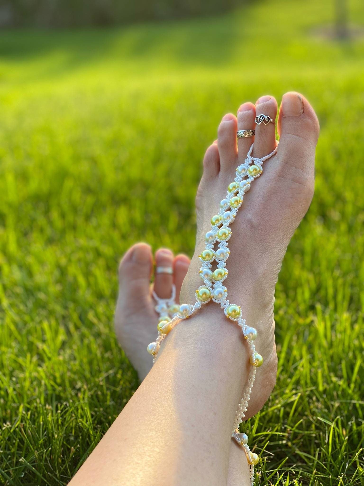 Pearl Barefoot Sandals Barefoot Jewelry Anklet Toe Ring - Etsy