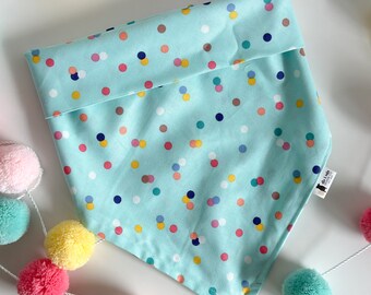 Colorful dots dog bandana, dog bandana, dog bandana, dog accessories, dog bandanas, polka dots dog outfits, dog, dogs, colorful dog bandana