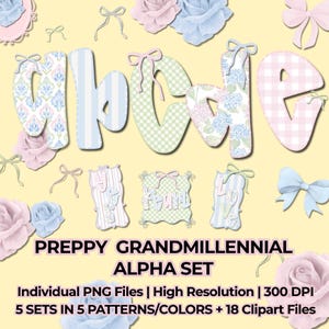 Preppy Floral Grand Millennial Alphabet Watercolor Alpha Set Retro Floral Flower Wedding Shower Font PNG Letters Doodle Alpha Clipart PNG