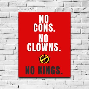 Sem contras, sem palhaços, sem reis, para impressão, Trump, sem desfile do Dia dos Reis, cartazes de protesto, impressão em casa, fascismo, impressão em 3 cores, 2 tamanhos, PNG e PDF