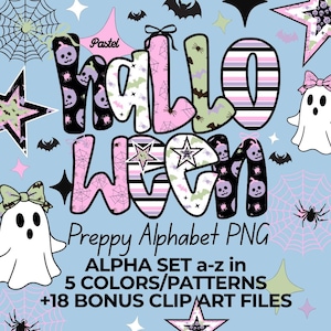 Pastel Halloween Alpha Preppy Doodle Font Ghost PNG Font Halloween Alphabet Digital Font Bundle  Hand Drawn Letters Spooky Season Alpha Set