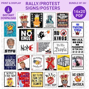 Cartazes de protesto para desfile do Dia dos Reis sem Trump para impressão, cartazes de protesto para comício com coroa de palhaço do Taco Trump para impressão em casa, fascismo, cartazes para impressão sem cons, reis