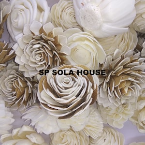 Mixed Sola Wood Flower Assortment: Natural White & Brown, 100 pcs
