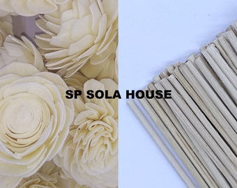 100pcs 2.5" Sola Wood Flower With 100pcs 8" Rattan Reed Stick , Sola Wooden Flowers Diffuser Reeds Sticks, Artificial Flower for decoration