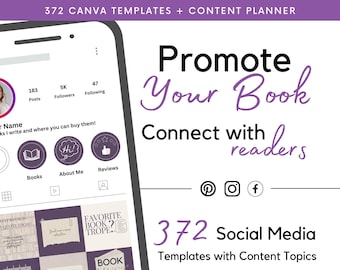 Author Social Media Canva Templates and Content Planner, Instagram | Facebook, Writer Templates, Bookstagram, Book Marketing, Writergram