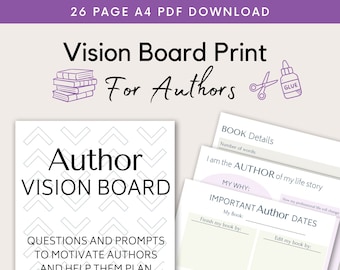 Druckbares Author Vision Board PDF | Konzentrieren Sie sich und motivieren Sie sich zum Schreiben | Buchziele und Vintage-Elemente