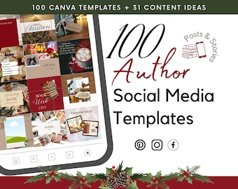 Christmas Social Media Templates with Content Ideas for Authors, Holiday, Book Marketing, Novel Planner, Instagram, Facebook, Tik Tok
