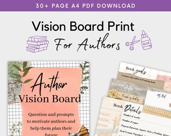 Afdrukbare auteur Vision Board PDF | Wees gefocust en gemotiveerd om te schrijven | Boekdoelen en vintage elementen