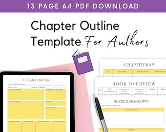Chapter Outline Template, Writing Worksheet, Novel Outline, Scene Builder, Fiction Writing Template, Novel Planner, Writing Workbook
