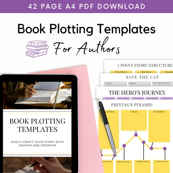 Book Plot Templates Plotten Bundle | Kapitel | Szenen | Rette die Katze | 7 Punkte Story Struktur | Buch schreiben | Frytag's Pyramide | Romantik