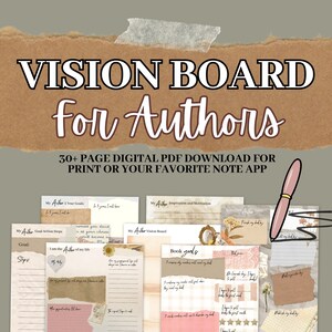 Printable Author Vision Board PDF Get Focused and Motivated to Write Book Goals and Vintage Elements image 9
