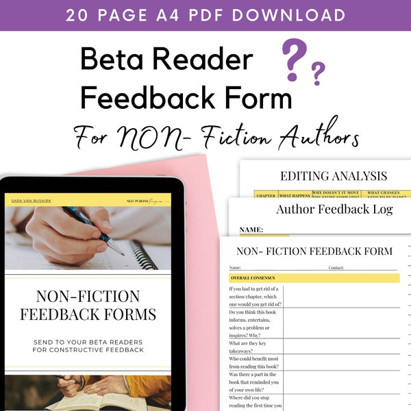 Non-Fiction Feedback Form to give to your Beta Readers | Editing | Publishing | Book Writing | Nonfiction | Guide | Worksheet