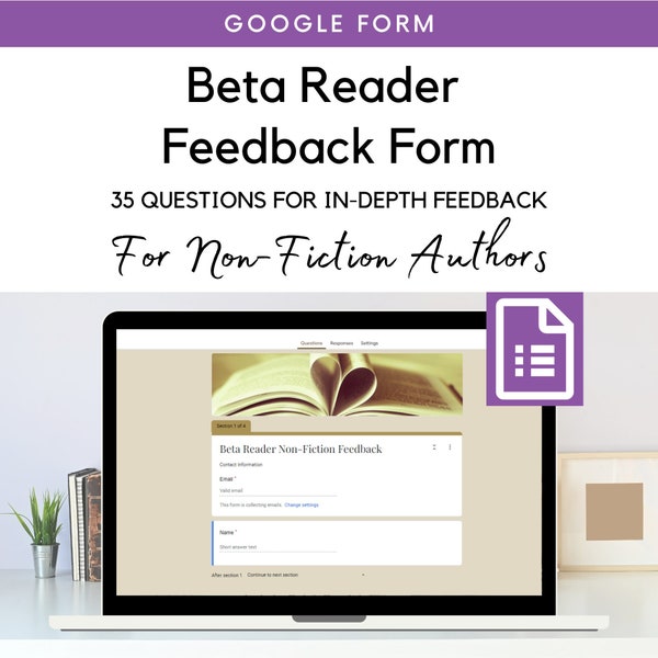 Beta Reader Feedback Google Form for Writers | Non-Fiction Improve Pacing, Plot Sequencing, Character Development, World Building | Digital