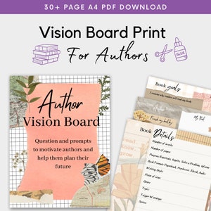 Afdrukbare auteur Vision Board PDF | Wees gefocust en gemotiveerd om te schrijven | Boekdoelen en vintage elementen