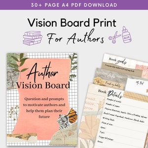 Printable Author Vision Board PDF Get Focused and Motivated to Write Book Goals and Vintage Elements image 1