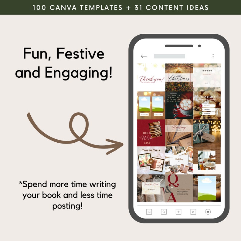 Christmas Social Media Templates with Content Ideas for Authors, Holiday, Book Marketing, Novel Planner, Instagram, Facebook, Tik Tok image 4