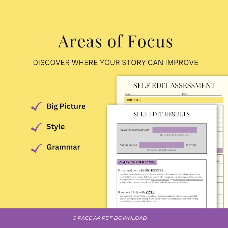 Edit your story Self Edit Assessment Worksheet Improve your story Make readers love your book Find which editors you need to hire image 2