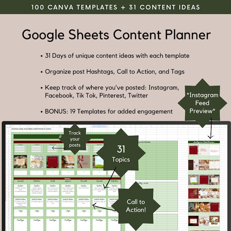 Christmas Social Media Templates with Content Ideas for Authors, Holiday, Book Marketing, Novel Planner, Instagram, Facebook, Tik Tok image 7