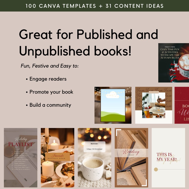 Christmas Social Media Templates with Content Ideas for Authors, Holiday, Book Marketing, Novel Planner, Instagram, Facebook, Tik Tok image 5